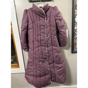 VINTAGE 80s Mauve Quilted Down Puffer Coat Full Length Coat Sz Med A Line Toggle